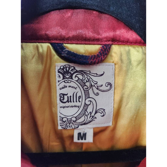 Tulle‎ Anthropologie Womens Peacoat Red Black Plaid Double Breasted Wool Blend M - Picture 5 of 6